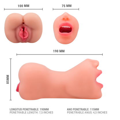 Intense Deep Touch Riley – Masturbador triple entrada boca, vagina y ano