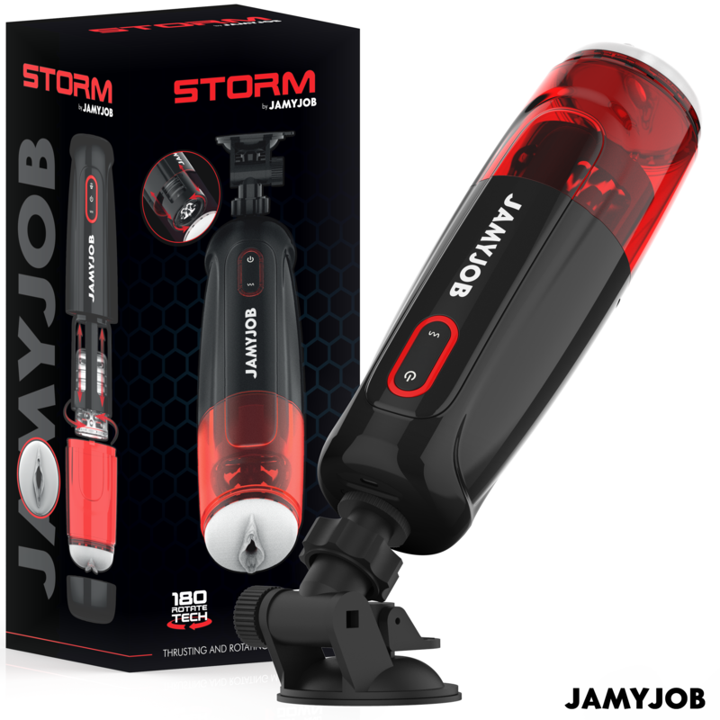 Masturbador Storm con base de sujeción y embalaje